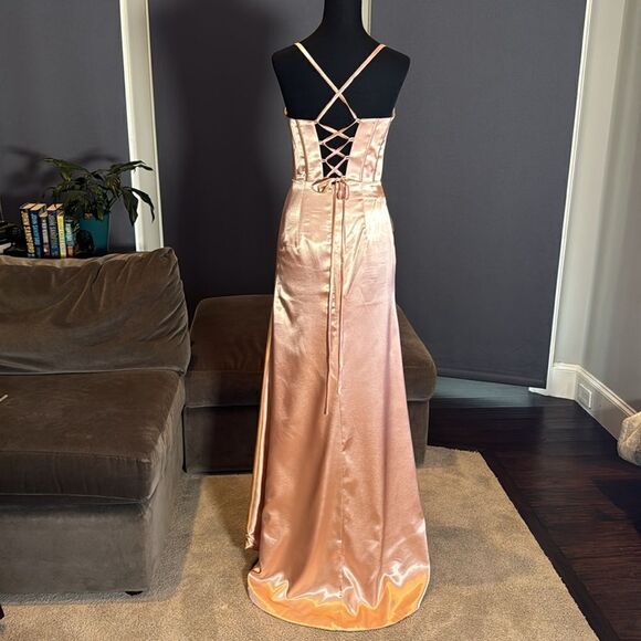 Women’s Full Length Prom Party Dress Criss Cross Straps Leg Slit Size 2 NEW - Picture 5 of 12